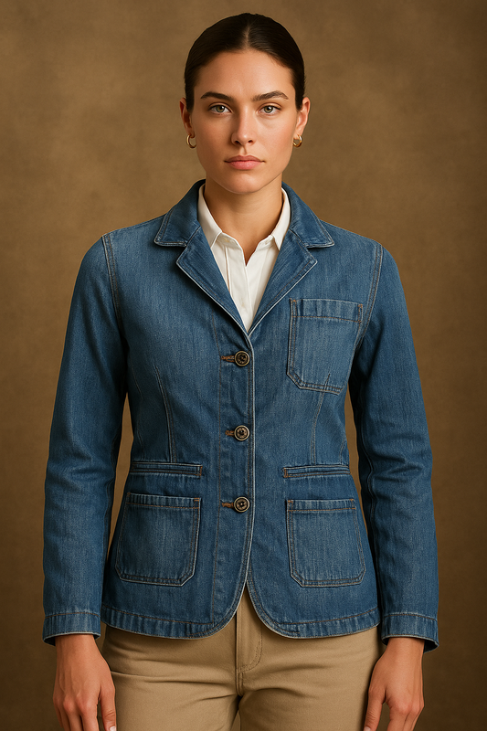 Polo-Style Denim Jacket for Women