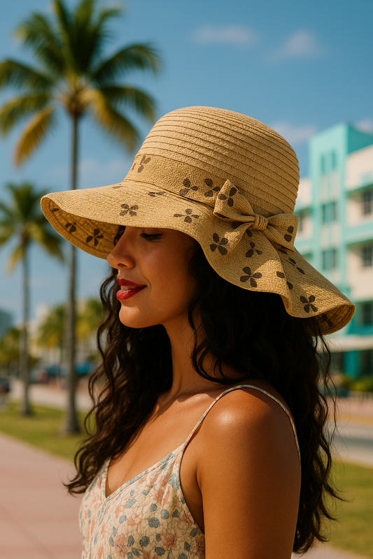 BROWN TROPICAL SILK RIBBON HAT