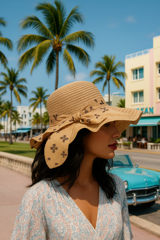 BROWN TROPICAL SILK RIBBON HAT