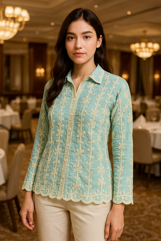 Elegant Embroidery cotton shirt