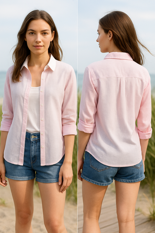 SHEER OVERSIZED SRIPE SHIRTS