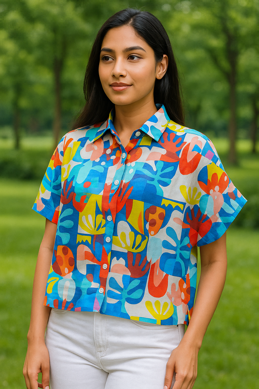 Tropical Abstract Print Short Shirt – Multicolor