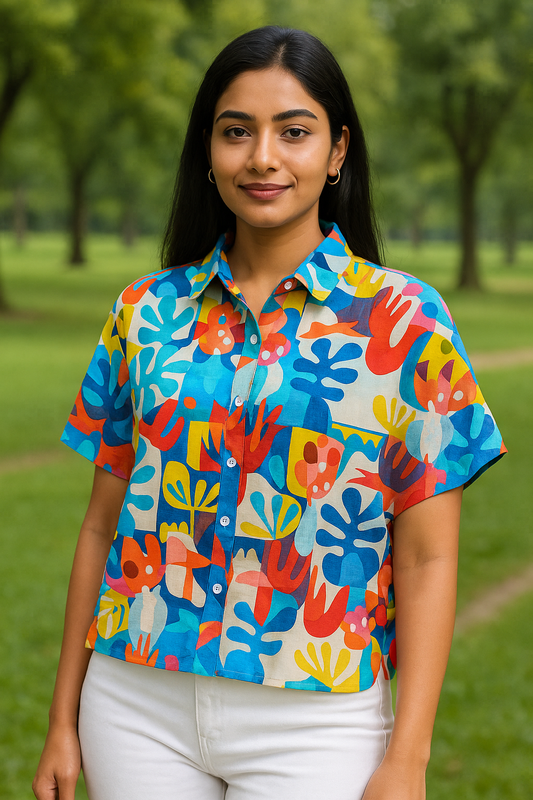 Tropical Abstract Print Short Shirt – Multicolor