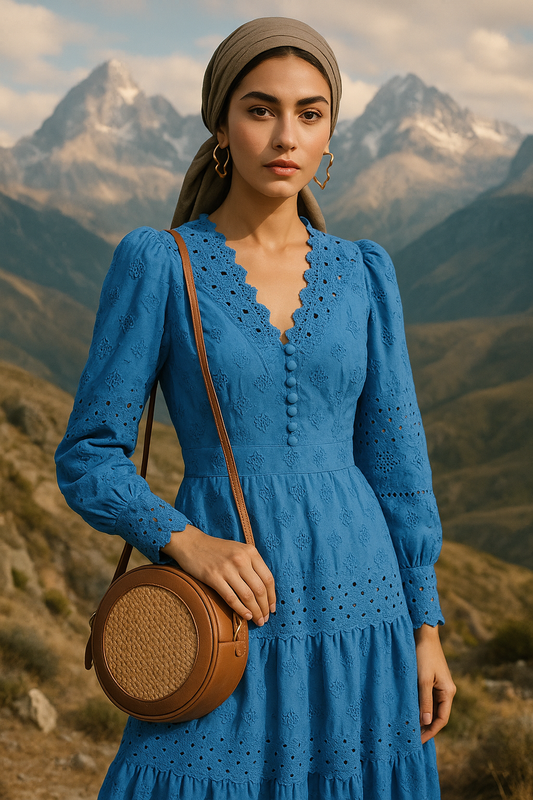 AZURE BLUE COTTON MIDI DRESS