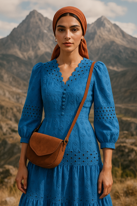 AZURE BLUE COTTON MIDI DRESS