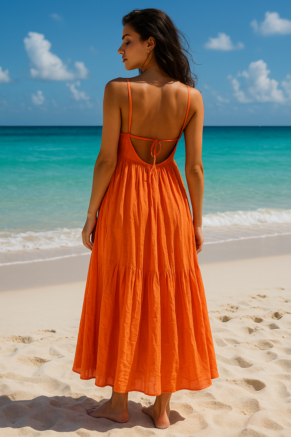 Backless Linen Slip Dress – Sunset Orange