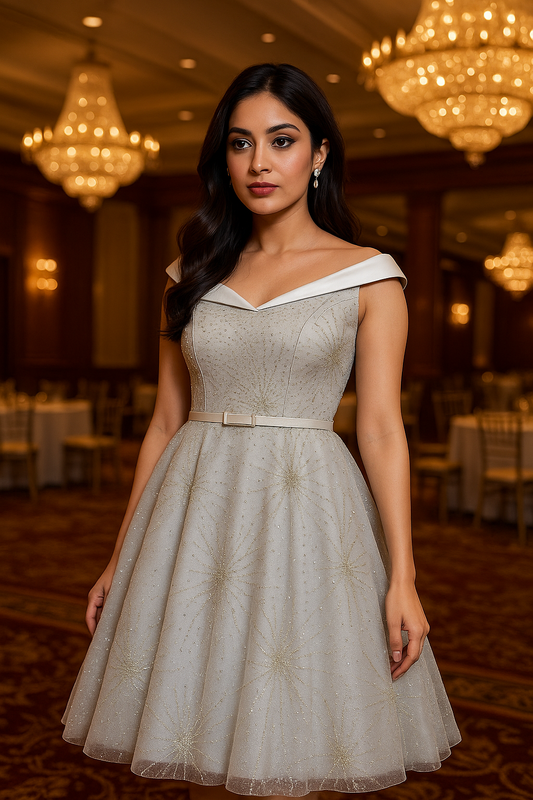Celestial Grace Off-Shoulder Cocktail Short Dress