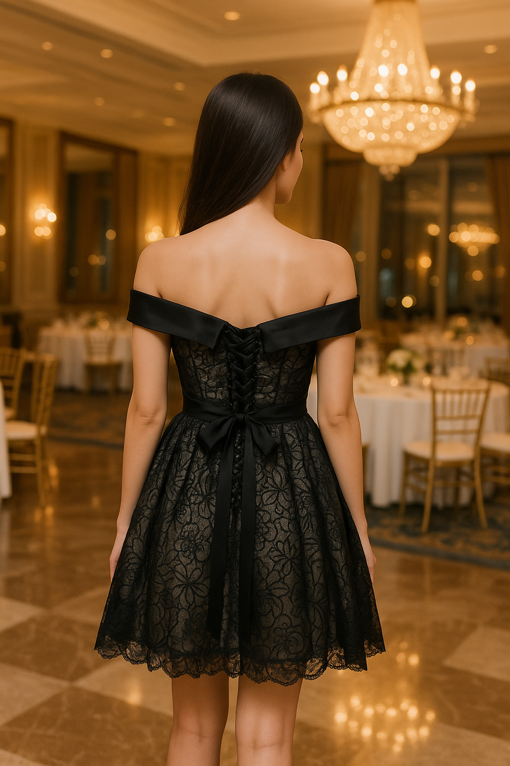 Noir Rose Elegance Off Shoulder Black Party Dress