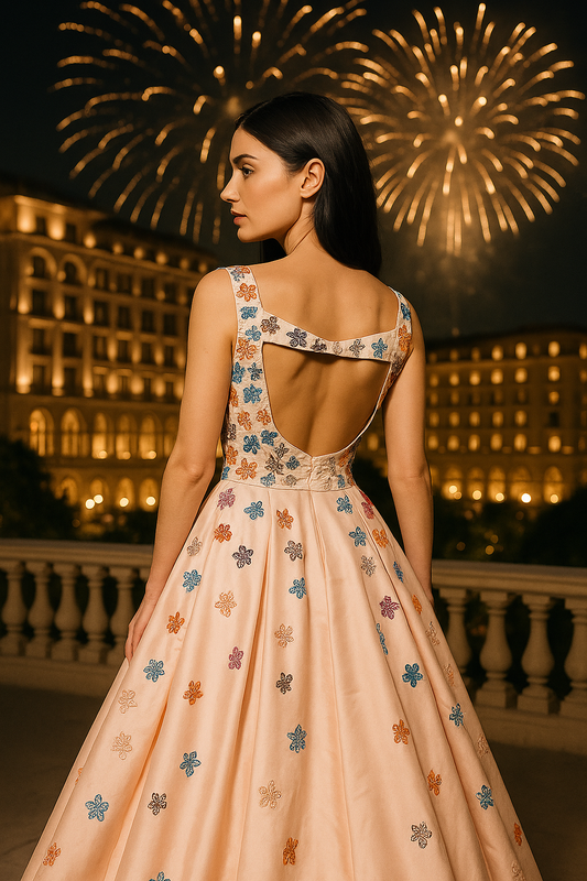 Hand-Embroidered Luxe Flare Gown