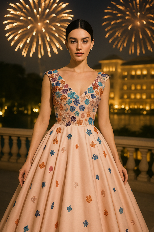 Hand-Embroidered Luxe Flare Gown