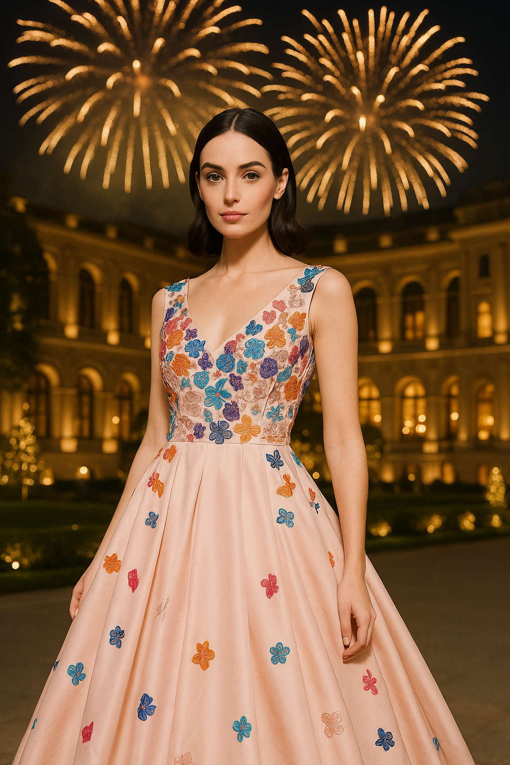 Hand-Embroidered Luxe Flare Gown