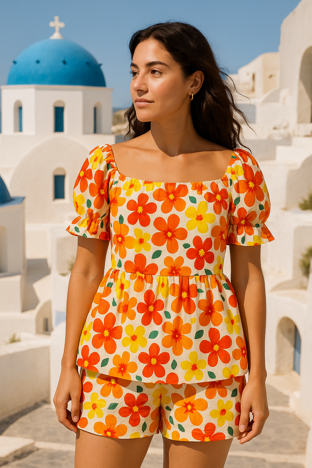 VIBRANT FLORAL DRESS CORD SET (YELLOW RED)