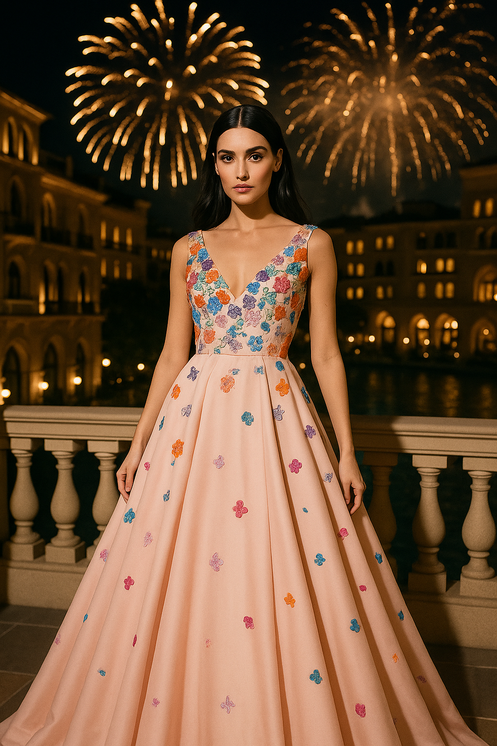 Hand-Embroidered Luxe Flare Gown