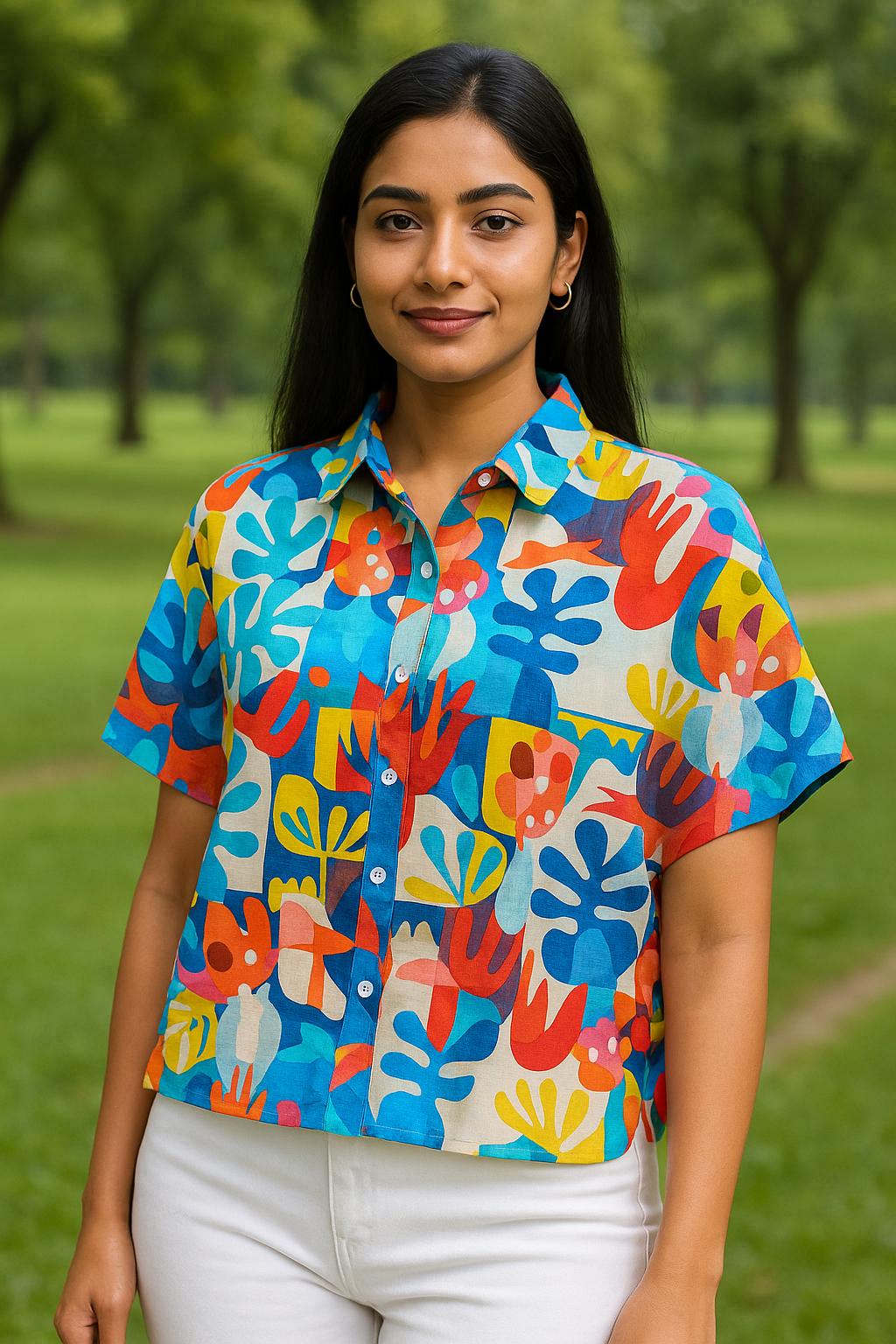 Tropical Abstract Print Short Shirt – Multicolor